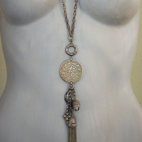 The Circle of Life Necklace w/Vintage 1950's Astrological & Spiritual Medal,Antique Clock Chain,Unique Chain Tassel+ More!