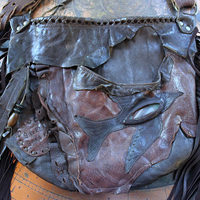 NEW! Rare Vintage Free Bird Sweet Smoke Leather Bag with Polished Agate, Fringe and Front Pocket