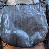 NEW! Rare Vintage Free Bird Sweet Smoke Leather Bag with Polished Agate, Fringe and Front Pocket