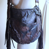 NEW! Rare Vintage Free Bird Sweet Smoke Leather Bag with Polished Agate, Fringe and Front Pocket