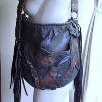 NEW! Rare Vintage Free Bird Sweet Smoke Leather Bag with Polished Agate, Fringe and Front Pocket