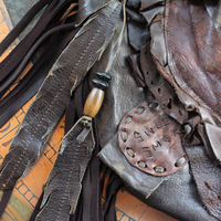 NEW! Rare Vintage Free Bird Sweet Smoke Leather Bag with Polished Agate, Fringe and Front Pocket