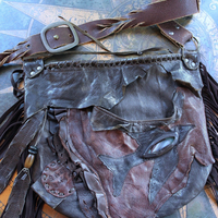 NEW! Rare Vintage Free Bird Sweet Smoke Leather Bag with Polished Agate, Fringe and Front Pocket