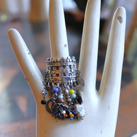 NEW! Be Like that to Me Ring with Antique Kuchi Gypsy Finding,Sterling Band,Sterling Moon,Star,Tiny Clear Rock Crystal Point & More!