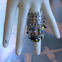 NEW! Be Like that to Me Ring with Antique Kuchi Gypsy Finding,Sterling Band,Sterling Moon,Star,Tiny Clear Rock Crystal Point & More!