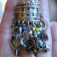 NEW! Be Like that to Me Ring with Antique Kuchi Gypsy Finding,Sterling Band,Sterling Moon,Star,Tiny Clear Rock Crystal Point & More!