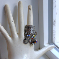 NEW! Be Like that to Me Ring with Antique Kuchi Gypsy Finding,Sterling Band,Sterling Moon,Star,Tiny Clear Rock Crystal Point & More!