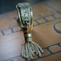 Our Lady Ring w/Antique French Souvenir de Notre Dame de Lourdes Plaque,10K Gold Band,Tiny Antique Gilt Marian Medal,Antique Tassel & Prong Set Crystal