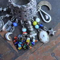 NEW! Be Like that to Me Ring with Antique Kuchi Gypsy Finding,Sterling Band,Sterling Moon,Star,Tiny Clear Rock Crystal Point & More!