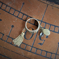 Our Lady Ring w/Antique French Souvenir de Notre Dame de Lourdes Plaque,10K Gold Band,Tiny Antique Gilt Marian Medal,Antique Tassel & Prong Set Crystal