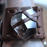 NEW! Free Form Smoky Quartz Cuff Bracelet with Jasperized Petrified Wood Beads, and Faceted Smoky Quartz Gemstone