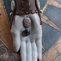 NEW! Free Form Smoky Quartz Cuff Bracelet with Jasperized Petrified Wood Beads, and Faceted Smoky Quartz Gemstone