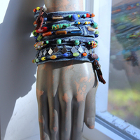 NEW! 7 Coil Antique Glass Mardi Gras Bead and Silver Findings Bracelet