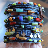 NEW! 7 Coil Antique Glass Mardi Gras Bead and Silver Findings Bracelet