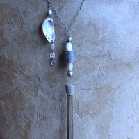 NEW! The Cure for Anything Necklace with Rare Anne Choi Sterling Bead, Multi Chain Tassel, Faceted White Topaz Tear Drop & Tiny Abalone Shell