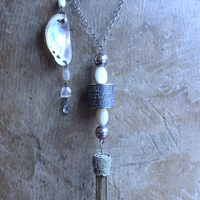 NEW! The Cure for Anything Necklace with Rare Anne Choi Sterling Bead, Multi Chain Tassel, Faceted White Topaz Tear Drop & Tiny Abalone Shell