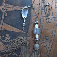 NEW! The Cure for Anything Necklace with Rare Anne Choi Sterling Bead, Multi Chain Tassel, Faceted White Topaz Tear Drop & Tiny Abalone Shell