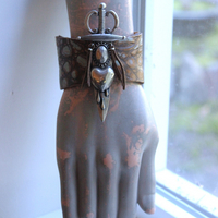 NEW! The Light Necklace & Cuff Bracelet Set with Sterling Belcher Chain, Unique Leather Cuff & Tassel, Two Wounded Heart Medals