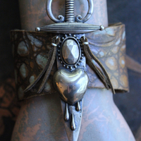 NEW! The Light Necklace & Cuff Bracelet Set with Sterling Belcher Chain, Unique Leather Cuff & Tassel, Two Wounded Heart Medals