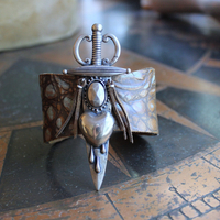 NEW! The Light Necklace & Cuff Bracelet Set with Sterling Belcher Chain, Unique Leather Cuff & Tassel, Two Wounded Heart Medals