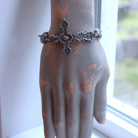 NEW! Flaming Sacred Heart Cross & Puffy Heart Bracelet 