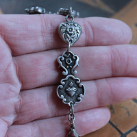 NEW! Flaming Sacred Heart Cross & Puffy Heart Bracelet 