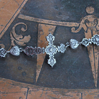 NEW! Flaming Sacred Heart Cross & Puffy Heart Bracelet 