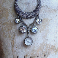 NEW! The Art of Becoming Necklace with Rare Antique Faceted Cut Steel Crescent Moon, Antique Compass & 4 Unique Antique Dangles