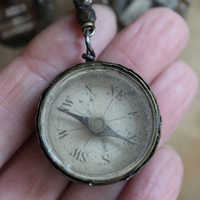 NEW! The Art of Becoming Necklace with Rare Antique Faceted Cut Steel Crescent Moon, Antique Compass & 4 Unique Antique Dangles
