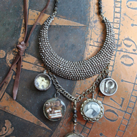 NEW! The Art of Becoming Necklace with Rare Antique Faceted Cut Steel Crescent Moon, Antique Compass & 4 Unique Antique Dangles