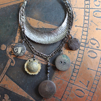 NEW! The Art of Becoming Necklace with Rare Antique Faceted Cut Steel Crescent Moon, Antique Compass & 4 Unique Antique Dangles