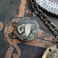 NEW! The Art of Becoming Necklace with Rare Antique Faceted Cut Steel Crescent Moon, Antique Compass & 4 Unique Antique Dangles