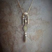The Renewal Necklace w/Rare Antique Gilt St. Anthony Medal,Pave Diamond Findings,Antique Foxtail Chain Tassels,Unique Goldfill Chain,14K Gold Clasp
