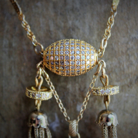 The Renewal Necklace w/Rare Antique Gilt St. Anthony Medal,Pave Diamond Findings,Antique Foxtail Chain Tassels,Unique Goldfill Chain,14K Gold Clasp