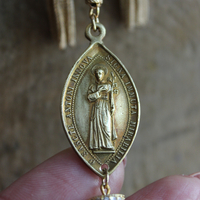 The Renewal Necklace w/Rare Antique Gilt St. Anthony Medal,Pave Diamond Findings,Antique Foxtail Chain Tassels,Unique Goldfill Chain,14K Gold Clasp
