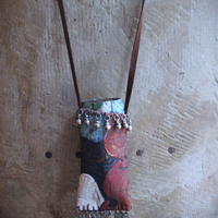 NEW! Asymmetrical Hand Painted Clouds Thangka Pouch with Far Infrared Light Healing Tower, Antique Cloud Shaped Drops & Tiny Orbs