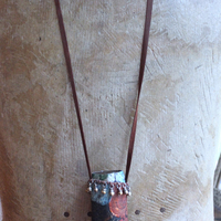 NEW! Asymmetrical Hand Painted Clouds Thangka Pouch with Far Infrared Light Healing Tower, Antique Cloud Shaped Drops & Tiny Orbs