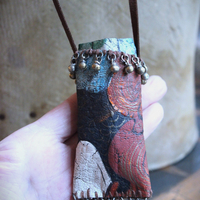 NEW! Asymmetrical Hand Painted Clouds Thangka Pouch with Far Infrared Light Healing Tower, Antique Cloud Shaped Drops & Tiny Orbs