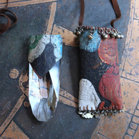 NEW! Asymmetrical Hand Painted Clouds Thangka Pouch with Far Infrared Light Healing Tower, Antique Cloud Shaped Drops & Tiny Orbs