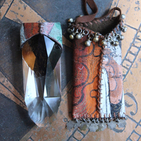 NEW! Asymmetrical Hand Painted Clouds Thangka Pouch with Far Infrared Light Healing Tower, Antique Cloud Shaped Drops & Tiny Orbs