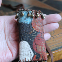 NEW! Asymmetrical Hand Painted Clouds Thangka Pouch with Far Infrared Light Healing Tower, Antique Cloud Shaped Drops & Tiny Orbs