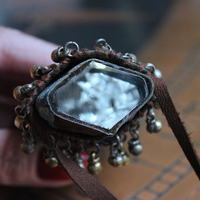 NEW! Asymmetrical Hand Painted Clouds Thangka Pouch with Far Infrared Light Healing Tower, Antique Cloud Shaped Drops & Tiny Orbs