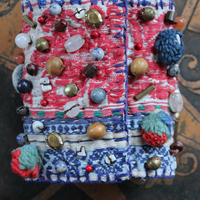 NEW! Wise Woman Kantha Cuff Bracelet with Brass Set Lapis Lazuli and Dozens of Hand Stitched Beads and Drops