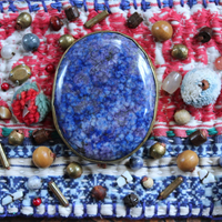 NEW! Wise Woman Kantha Cuff Bracelet with Brass Set Lapis Lazuli and Dozens of Hand Stitched Beads and Drops