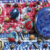 NEW! Wise Woman Kantha Cuff Bracelet with Brass Set Lapis Lazuli and Dozens of Hand Stitched Beads and Drops