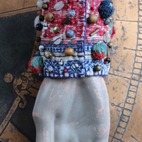 NEW! Wise Woman Kantha Cuff Bracelet with Brass Set Lapis Lazuli and Dozens of Hand Stitched Beads and Drops
