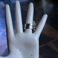 NEW! Adjustable Carved Sacred Heart Ring with Tiny Sterling Cross,Antique French Marian Medal and Chain Tassel, Beads & Sterling Rondelles