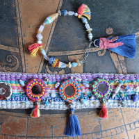 NEW!  A Joy Bracelet Set with Hand Stitched Kantha Textile,Embroidered Mirrors,Hand Made Beads,Sterling Rondelles,Mother of Pearl Beads & More!