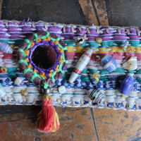 NEW!  A Joy Bracelet Set with Hand Stitched Kantha Textile,Embroidered Mirrors,Hand Made Beads,Sterling Rondelles,Mother of Pearl Beads & More!