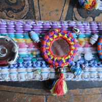 NEW!  A Joy Bracelet Set with Hand Stitched Kantha Textile,Embroidered Mirrors,Hand Made Beads,Sterling Rondelles,Mother of Pearl Beads & More!